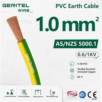 1mm フレキシブルアースケーブル 0.6/1kV V90 PVC クラス 5 銅線
